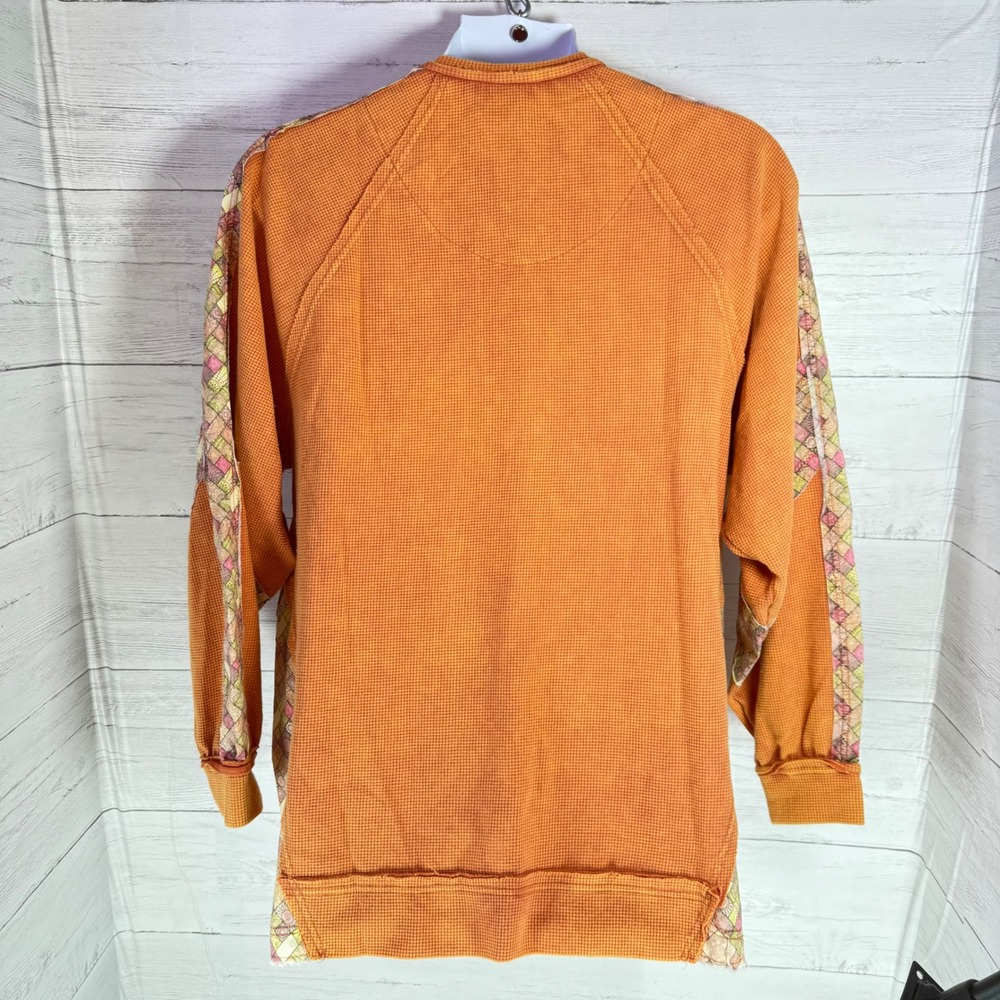 NWT Blue Velvet Patchwork waffle knit Top Rust Cottage Boho medium peasant - Picture 8 of 12